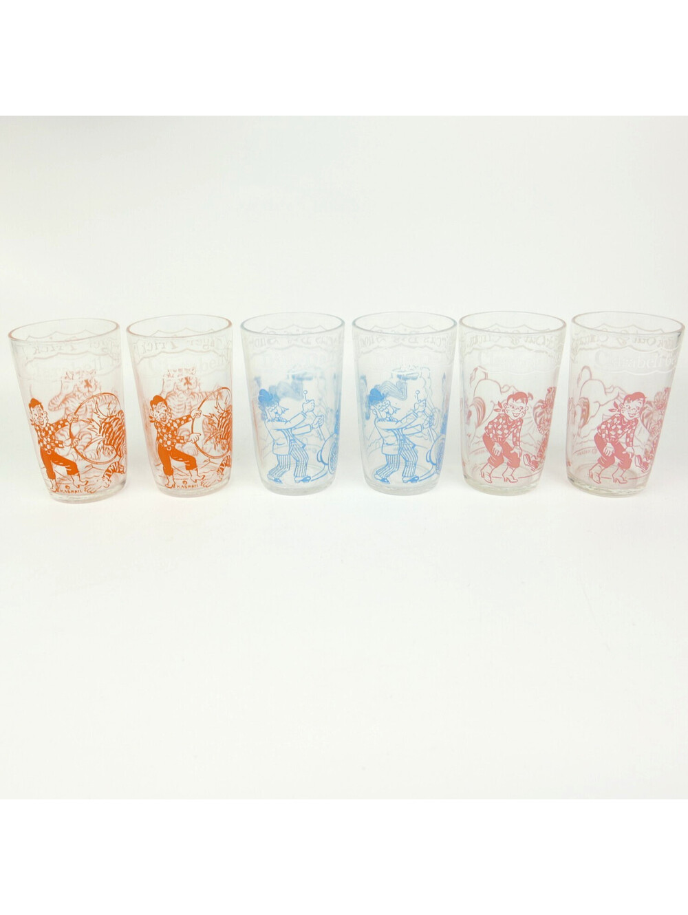 Vintage 1953 Welch's Howdy Doody Circus Jelly Glasses Set of 6 Clarabell Fluted